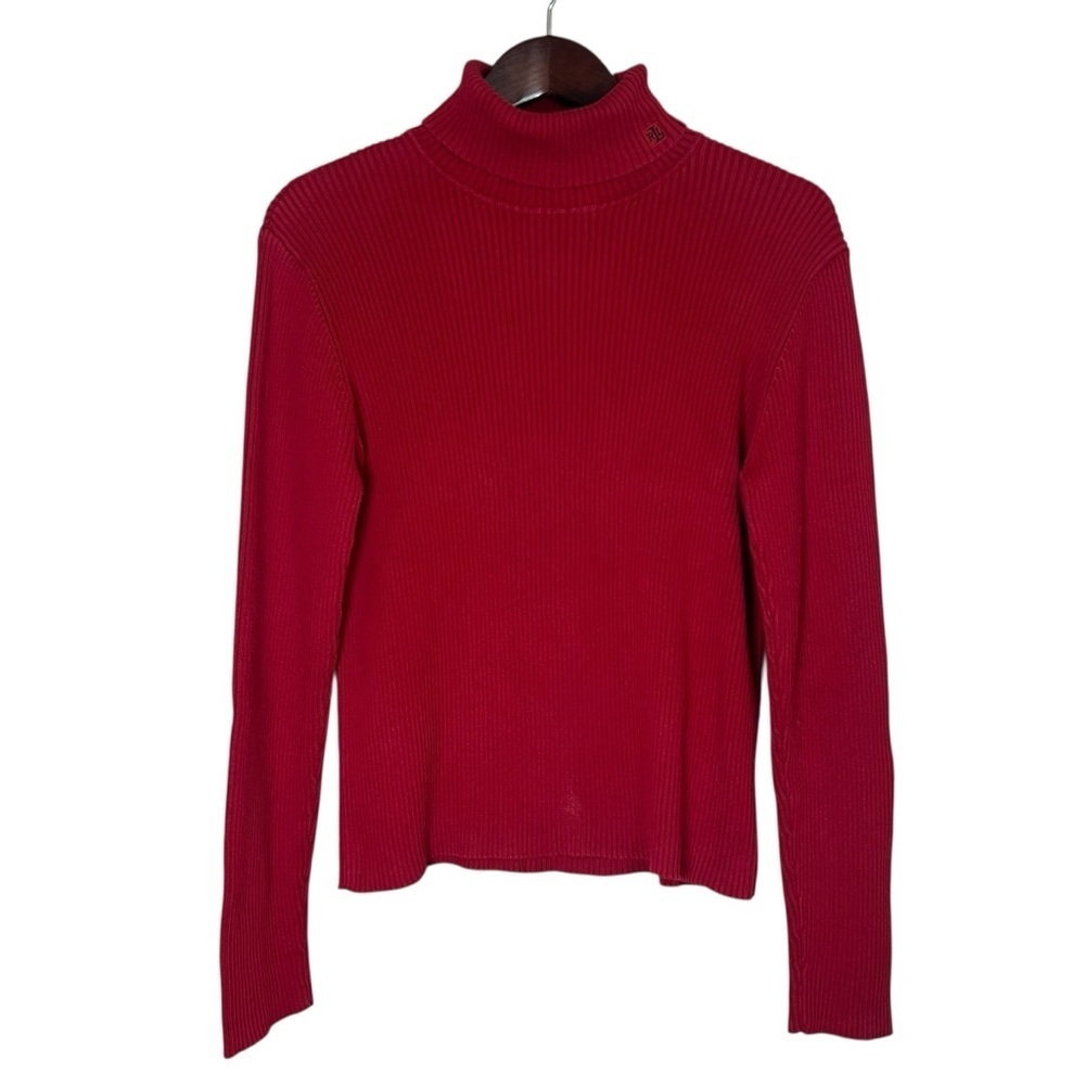 VTG Ralph Lauren LRL Ribbed Cotton Turtleneck Sweater Red Sz L Made in Japan Y2K